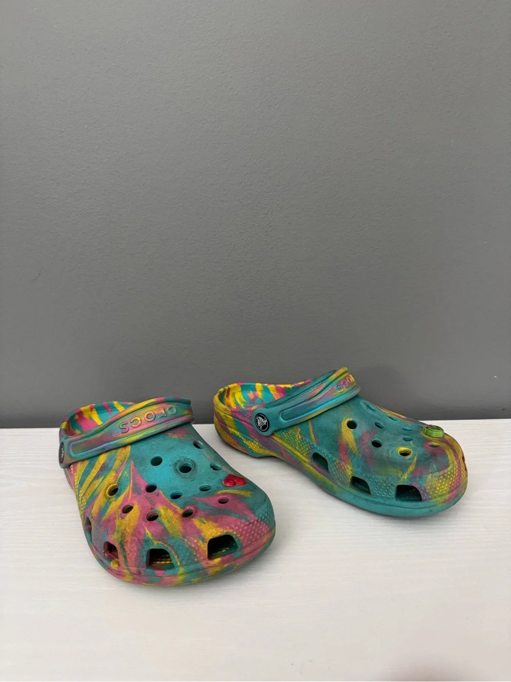 Kids Tie-Dye Crocs Shoes in Turquoise, Pink & Yellow